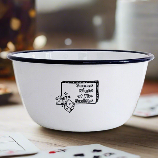 Games Night - Engraved Enamel Snack Bowl - One Mama One Shed