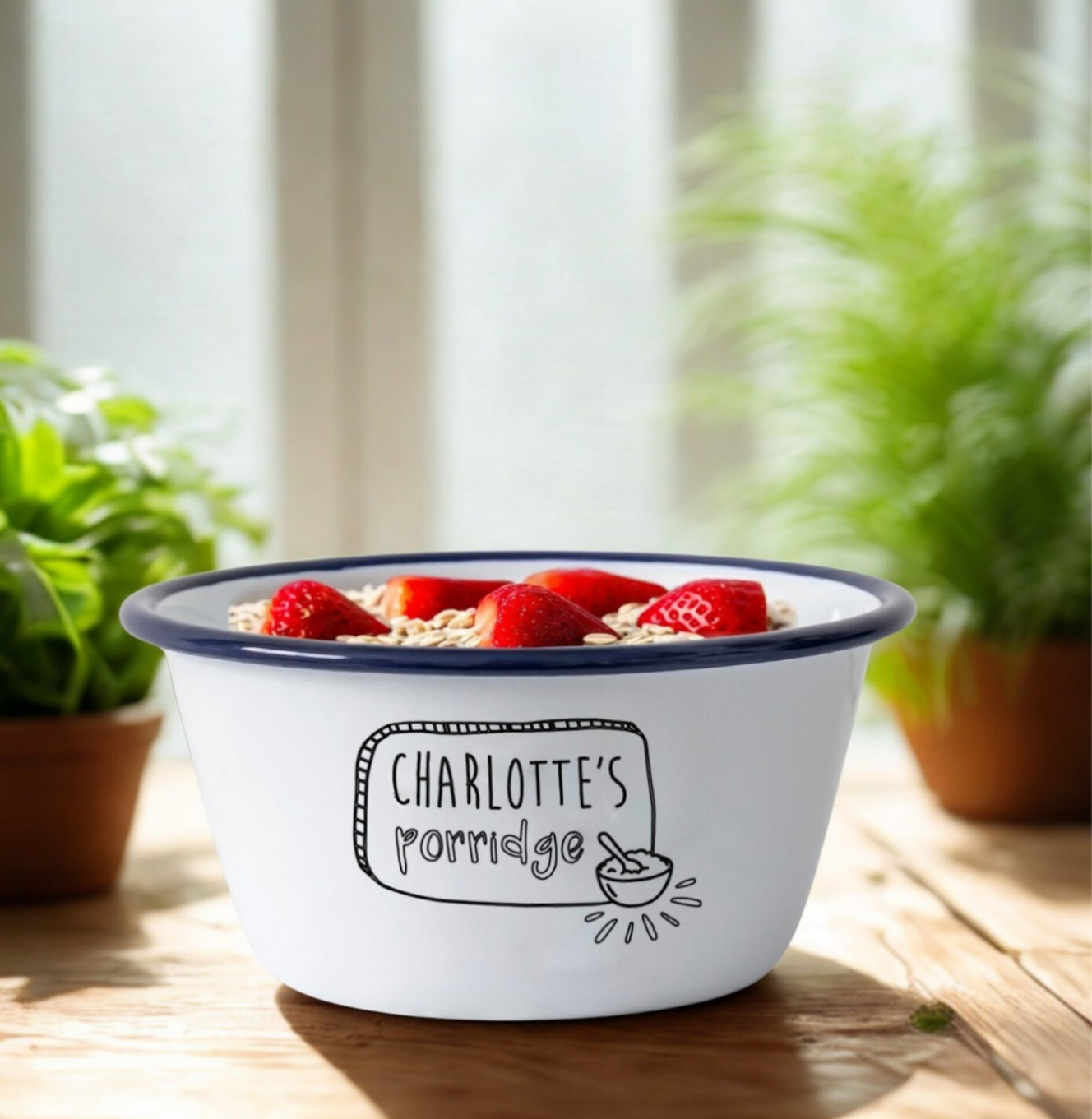Personalised Porridge Bowl - Engraved Enamel Breakfast Bowl - One Mama One Shed