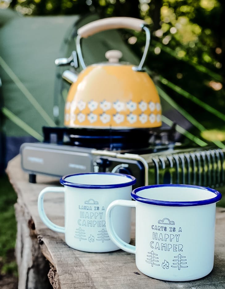 Happy Camper - Engraved Enamel Mug - One Mama One Shed
