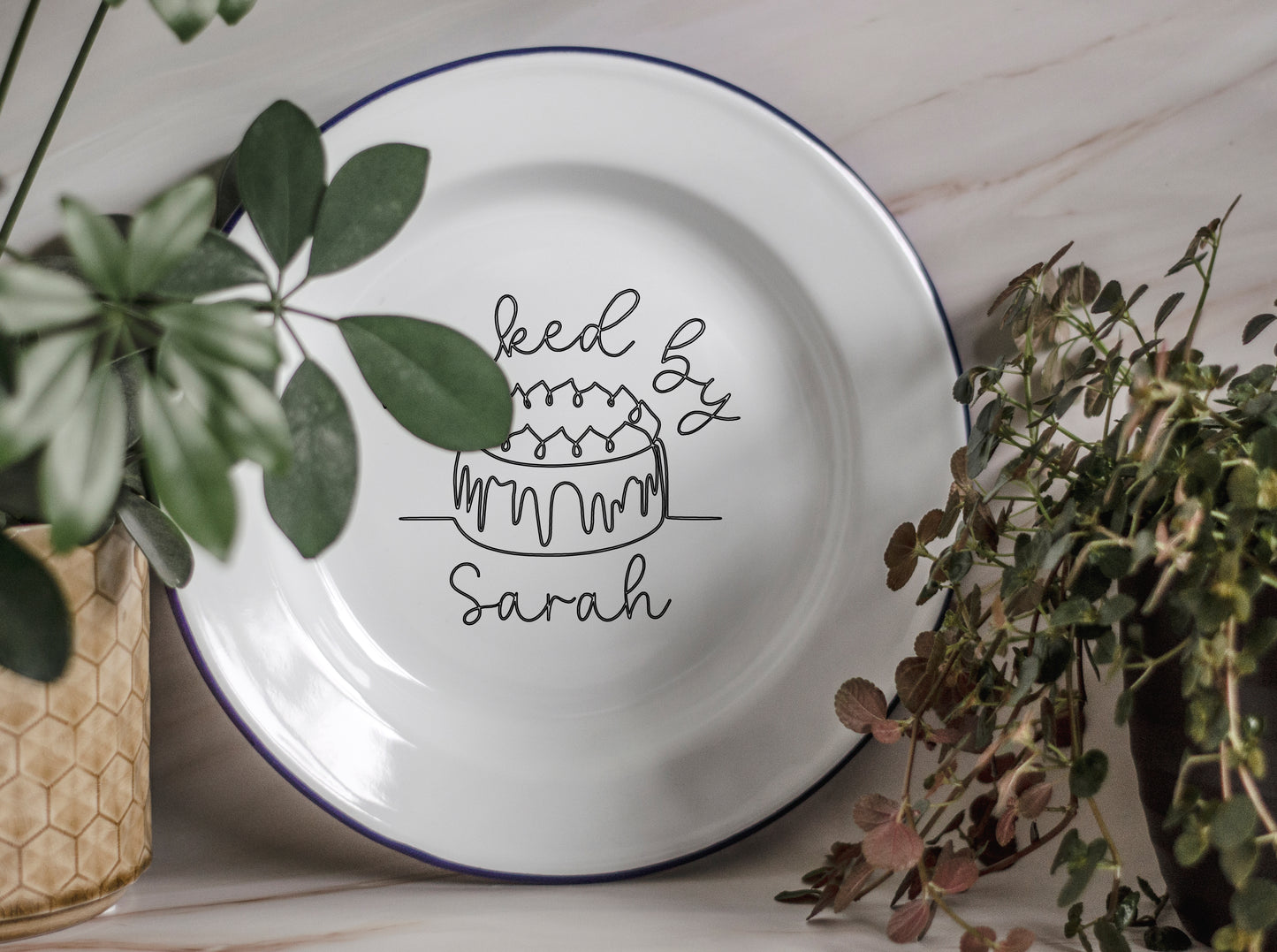 Cake Plate - Engraved Enamel Plate - One Mama One Shed