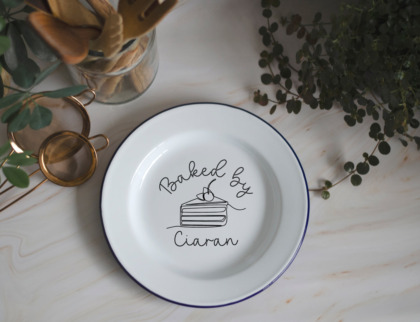 Cake Plate - Engraved Enamel Plate - One Mama One Shed