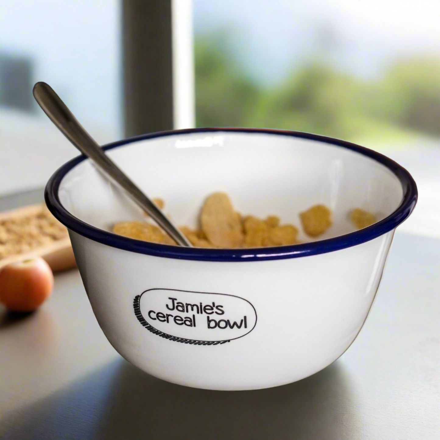 Personalised Cereal Bowl - Engraved Enamel Breakfast Bowl - One Mama One Shed