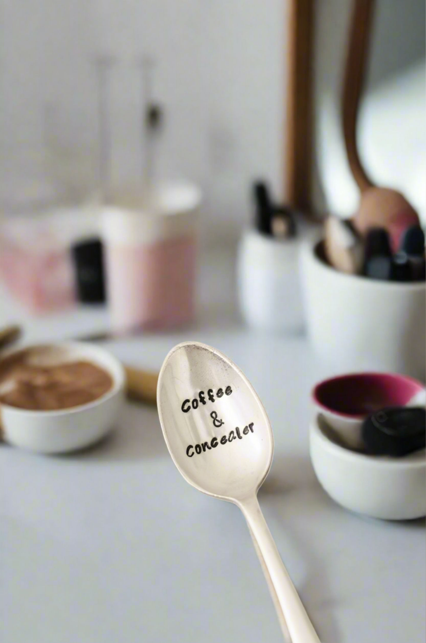 Coffee and Concealer - Hand Stamped Vintage Coffee Spoon - One Mama One Shed