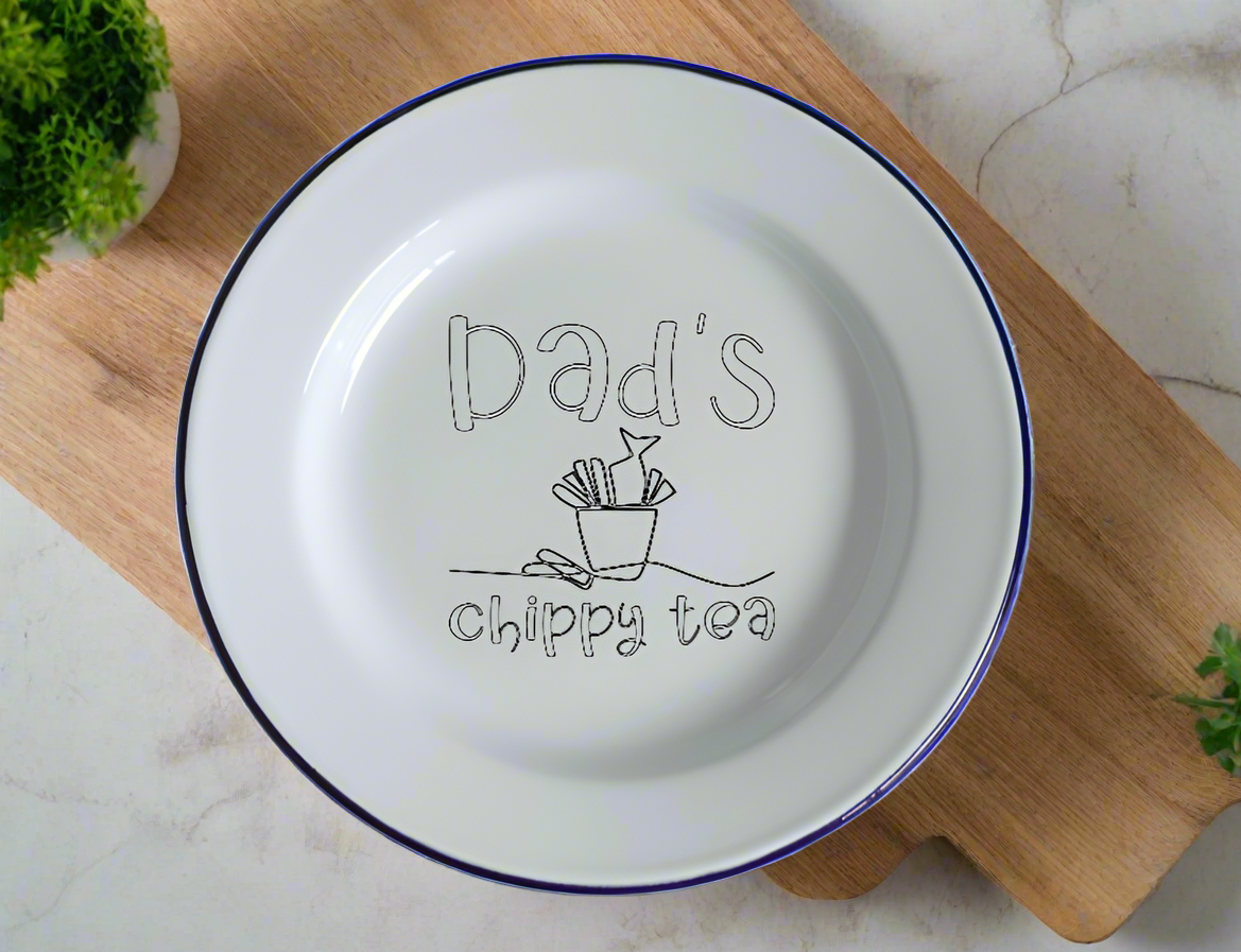 Chippy Tea Plate - Engraved Enamel Plate