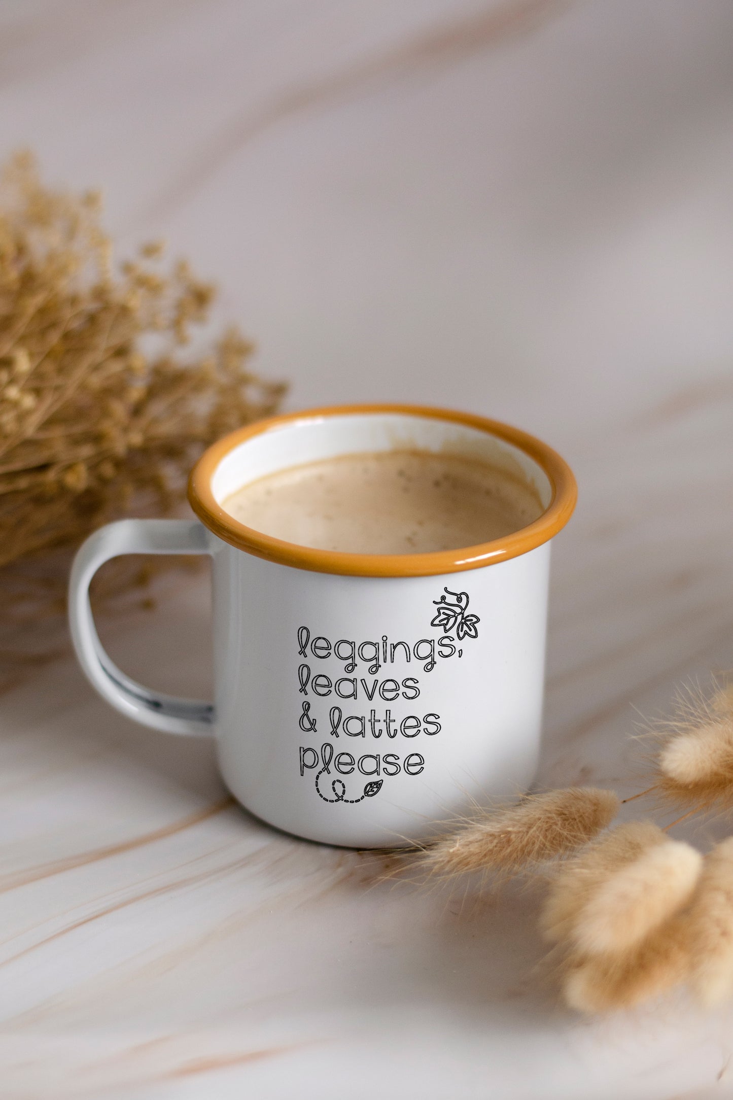Leaves, Lattes and Leggings Please - Engraved Enamel Mug - One Mama One Shed