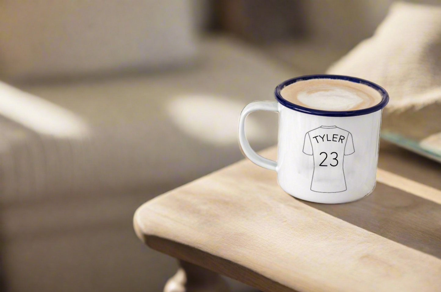 Personalised Football Shirt - Engraved Enamel Mug - One Mama One Shed