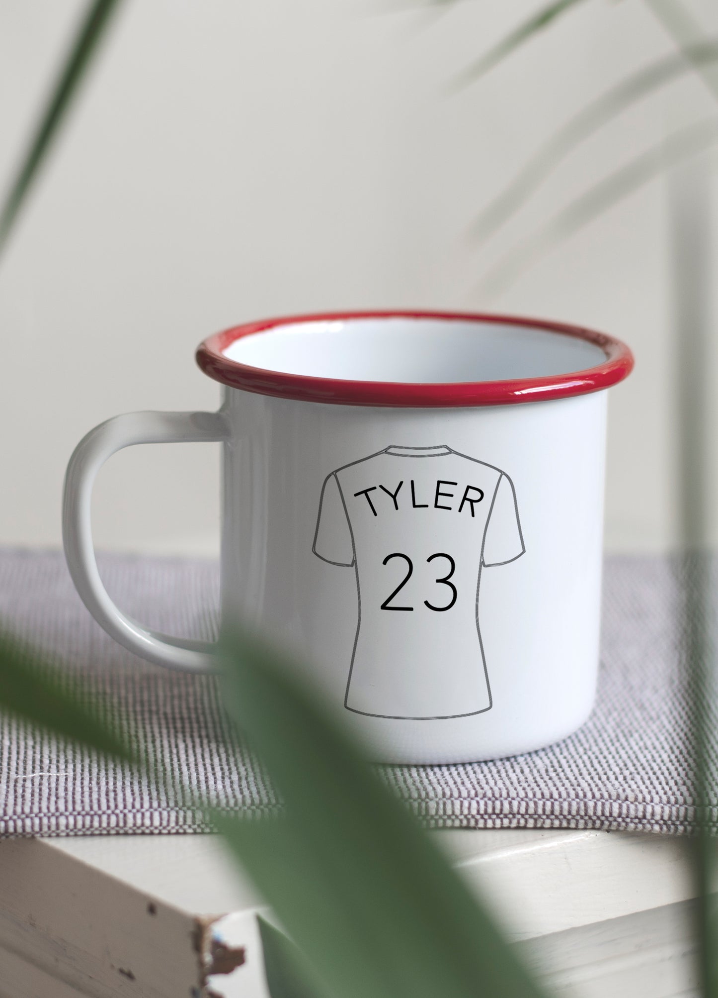 Personalised Football Shirt - Engraved Enamel Mug - One Mama One Shed