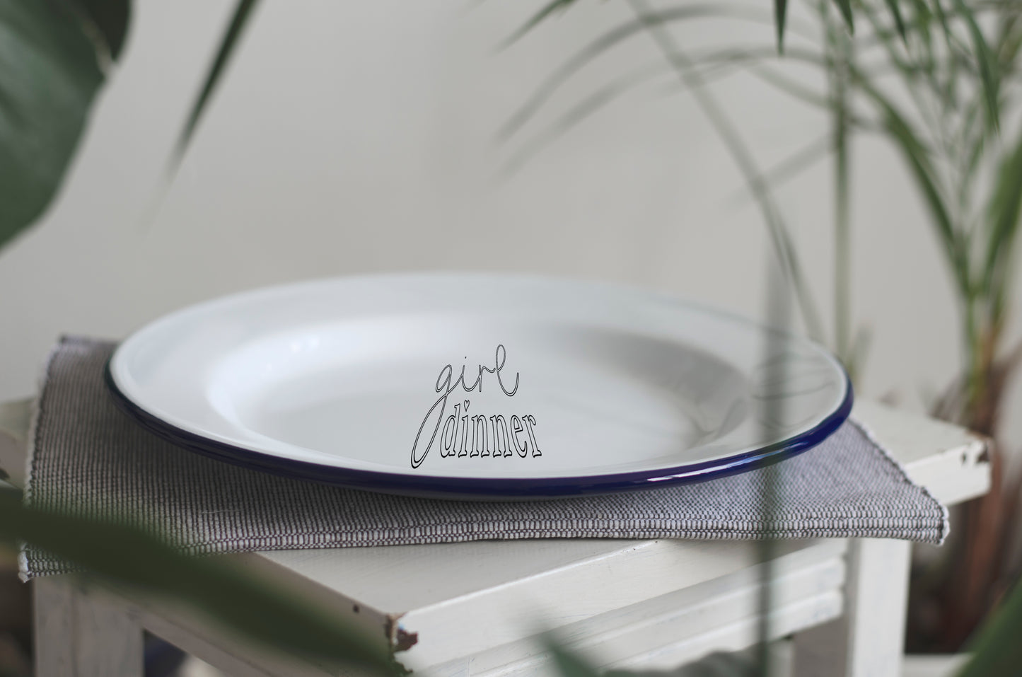Girl Dinner Plate - Engraved Enamel Plate - One Mama One Shed