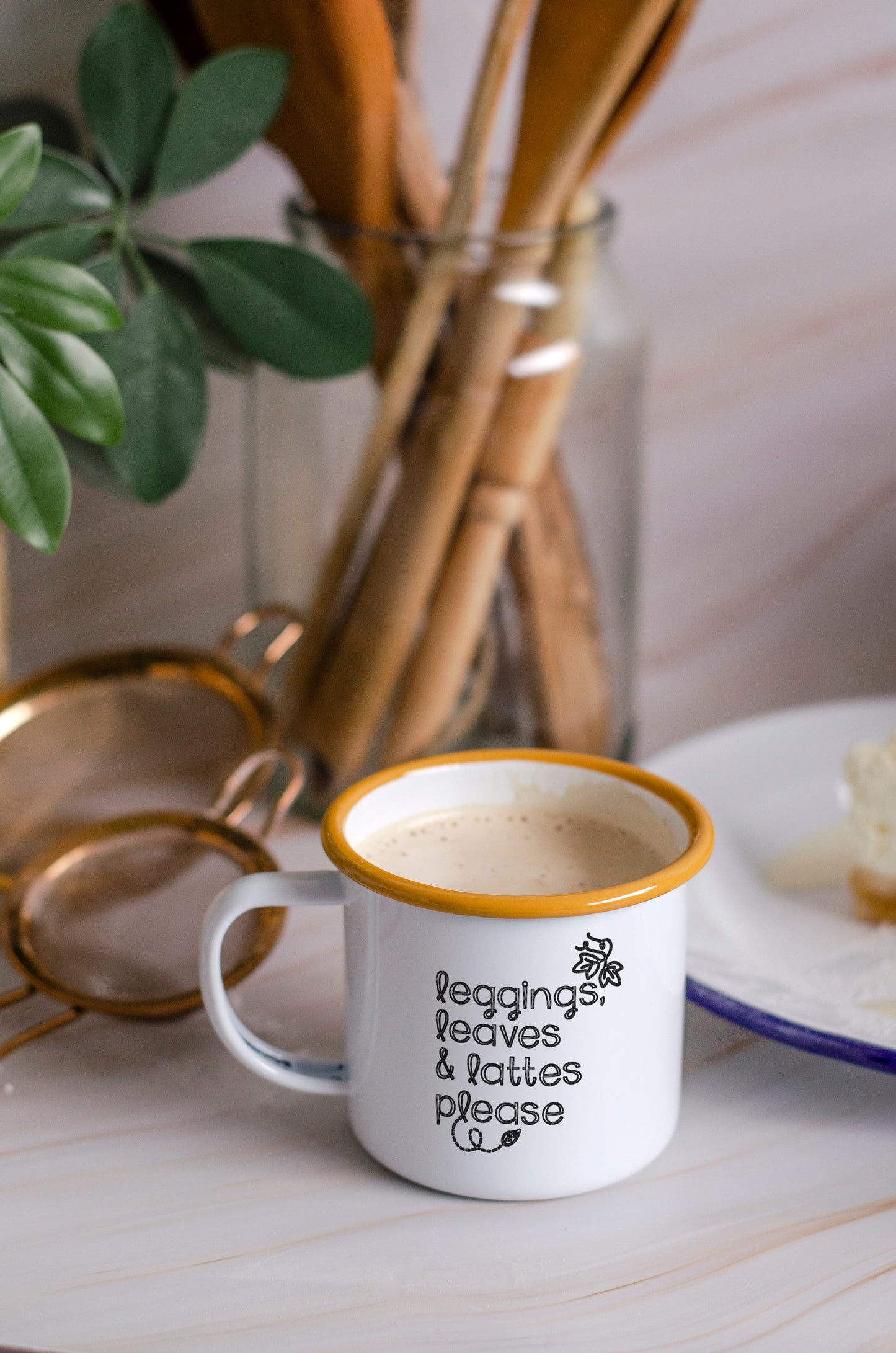 Leaves, Lattes and Leggings Please - Engraved Enamel Mug - One Mama One Shed