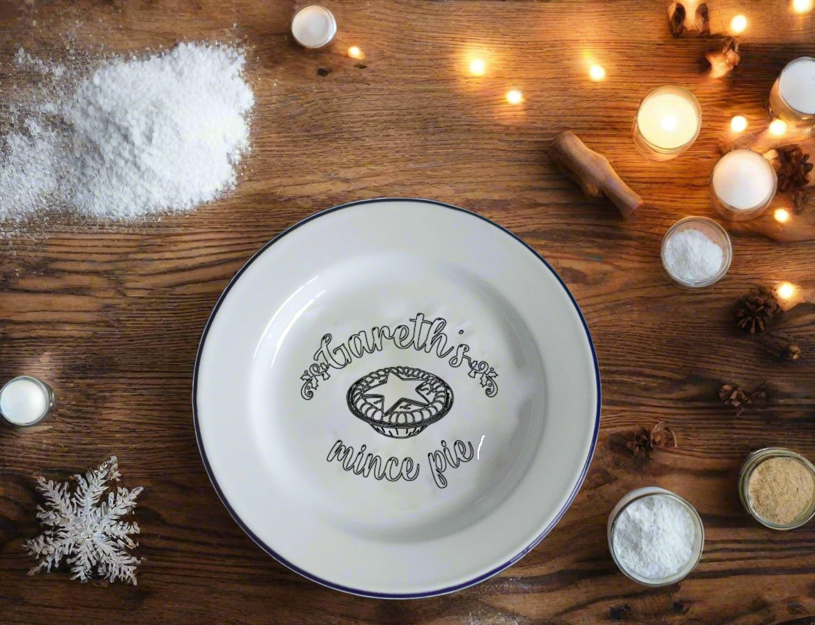 Mince Pie Plate - Engraved Enamel Plate - One Mama One Shed