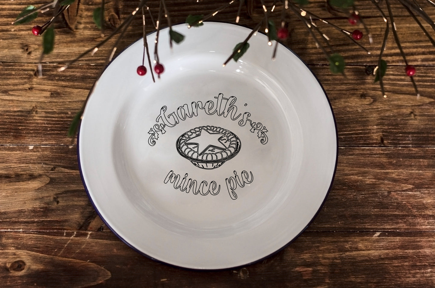Mince Pie Plate - Engraved Enamel Plate - One Mama One Shed