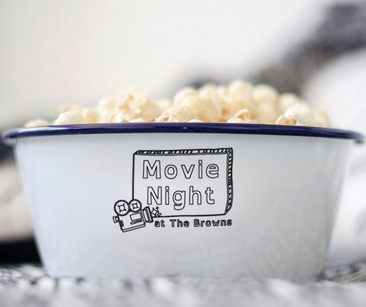 Movie Night - Personalised Engraved Enamel Snack Bowl - One Mama One Shed