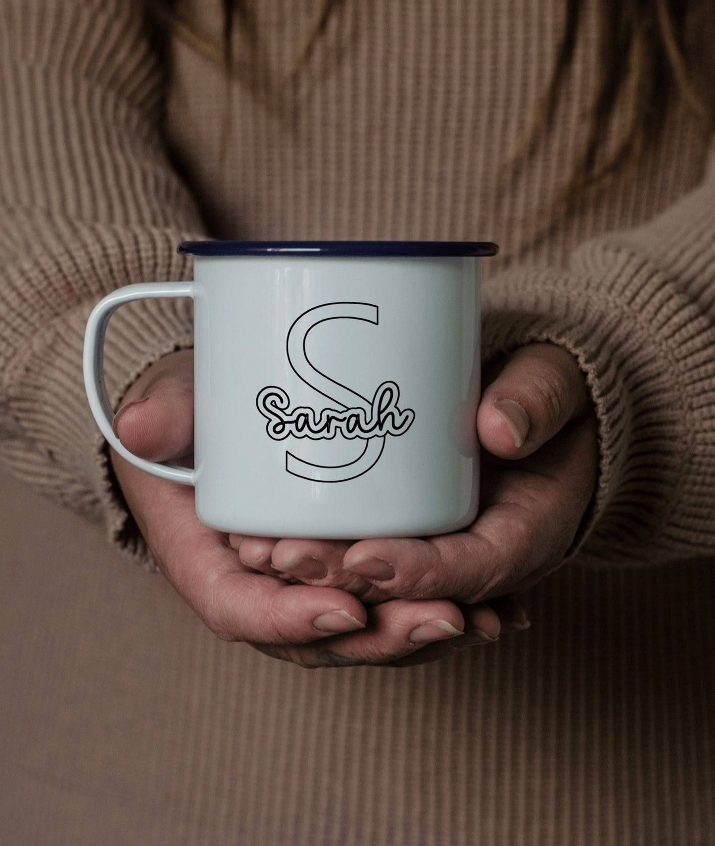 Personalised Initial and Name - Engraved Enamel Mug - One Mama One Shed