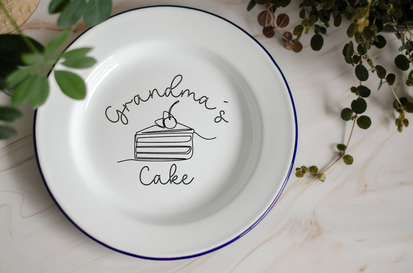 Cake Plate - Engraved Enamel Plate - One Mama One Shed