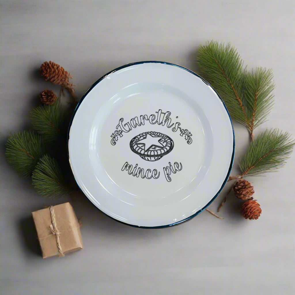 Mince Pie Plate - Engraved Enamel Plate - One Mama One Shed