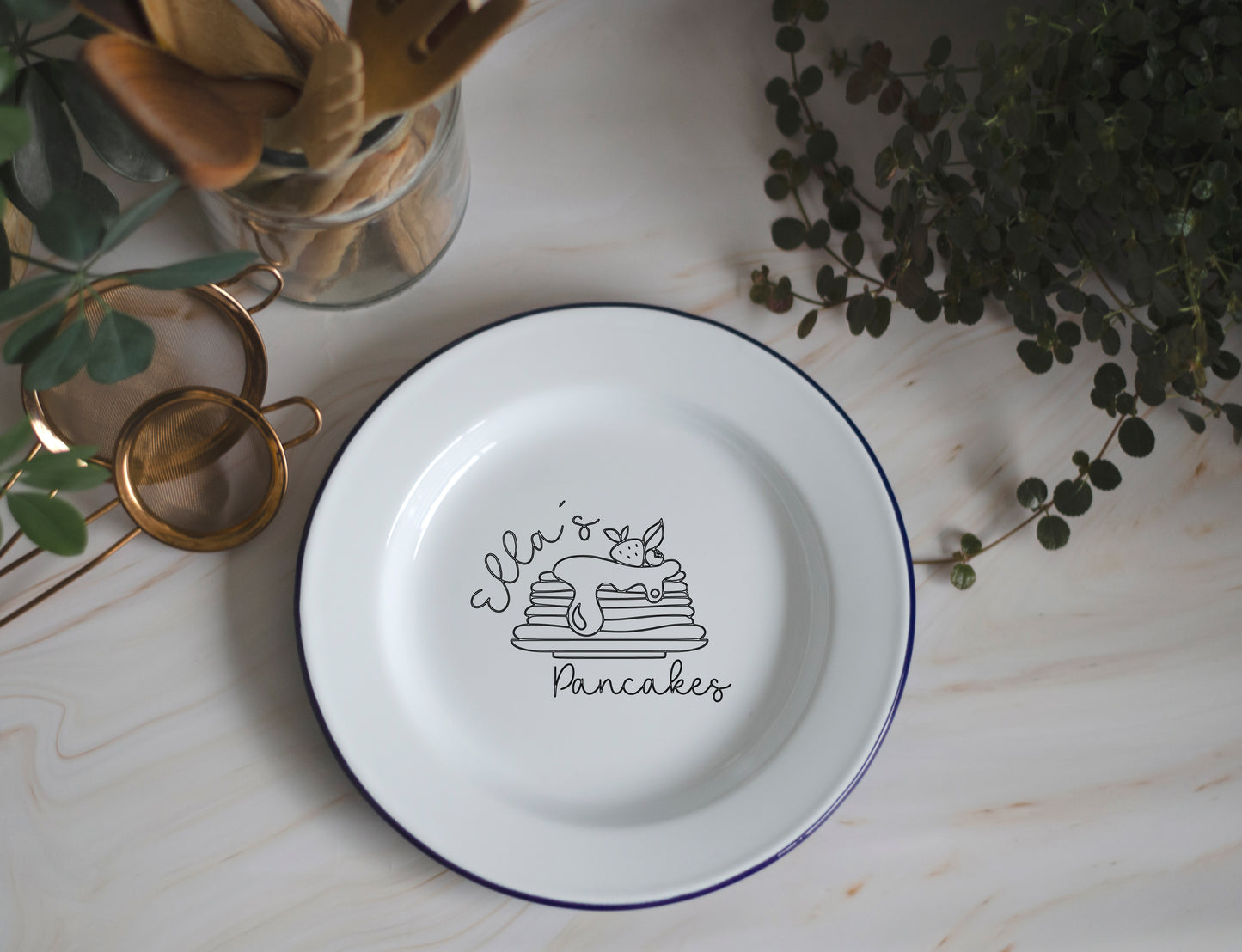Pancake Plate - Engraved Enamel Plate - One Mama One Shed