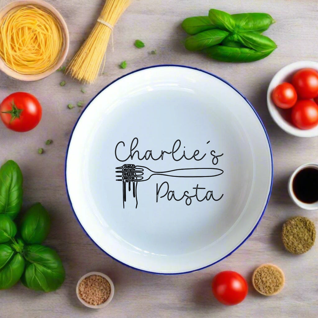 Pasta Dish - Engraved Enamelware - One Mama One Shed