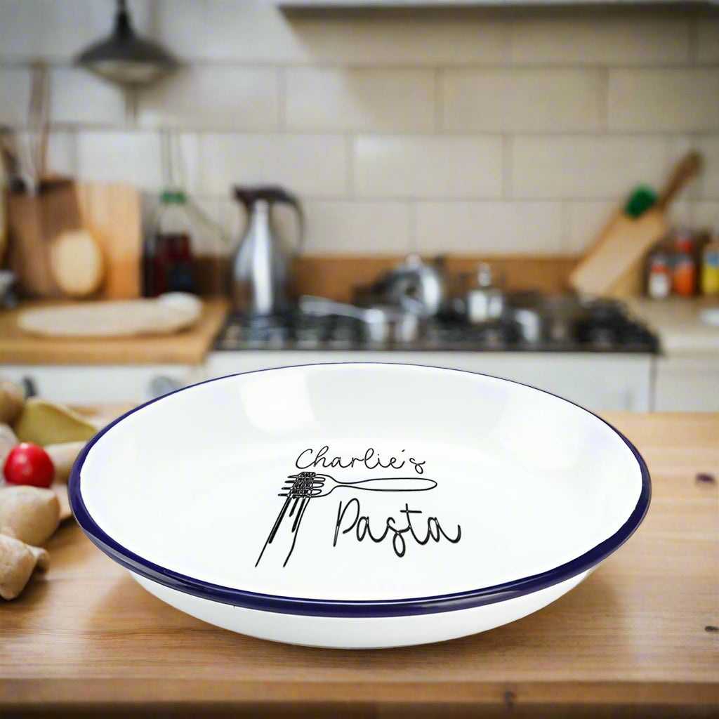 Pasta Dish - Engraved Enamelware - One Mama One Shed