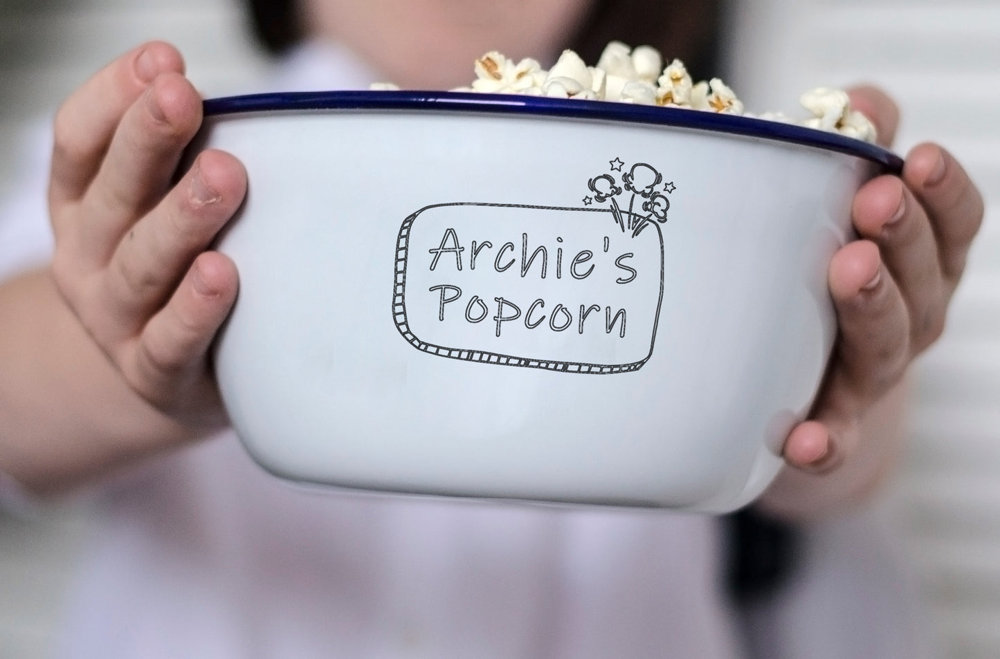 Personalised Popcorn - Engraved Enamel Snack Bowl - One Mama One Shed