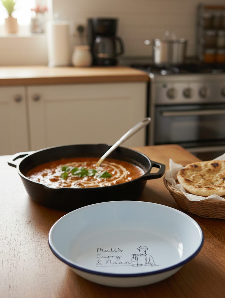 Curry and Rice Dish - Engraved Enamelware