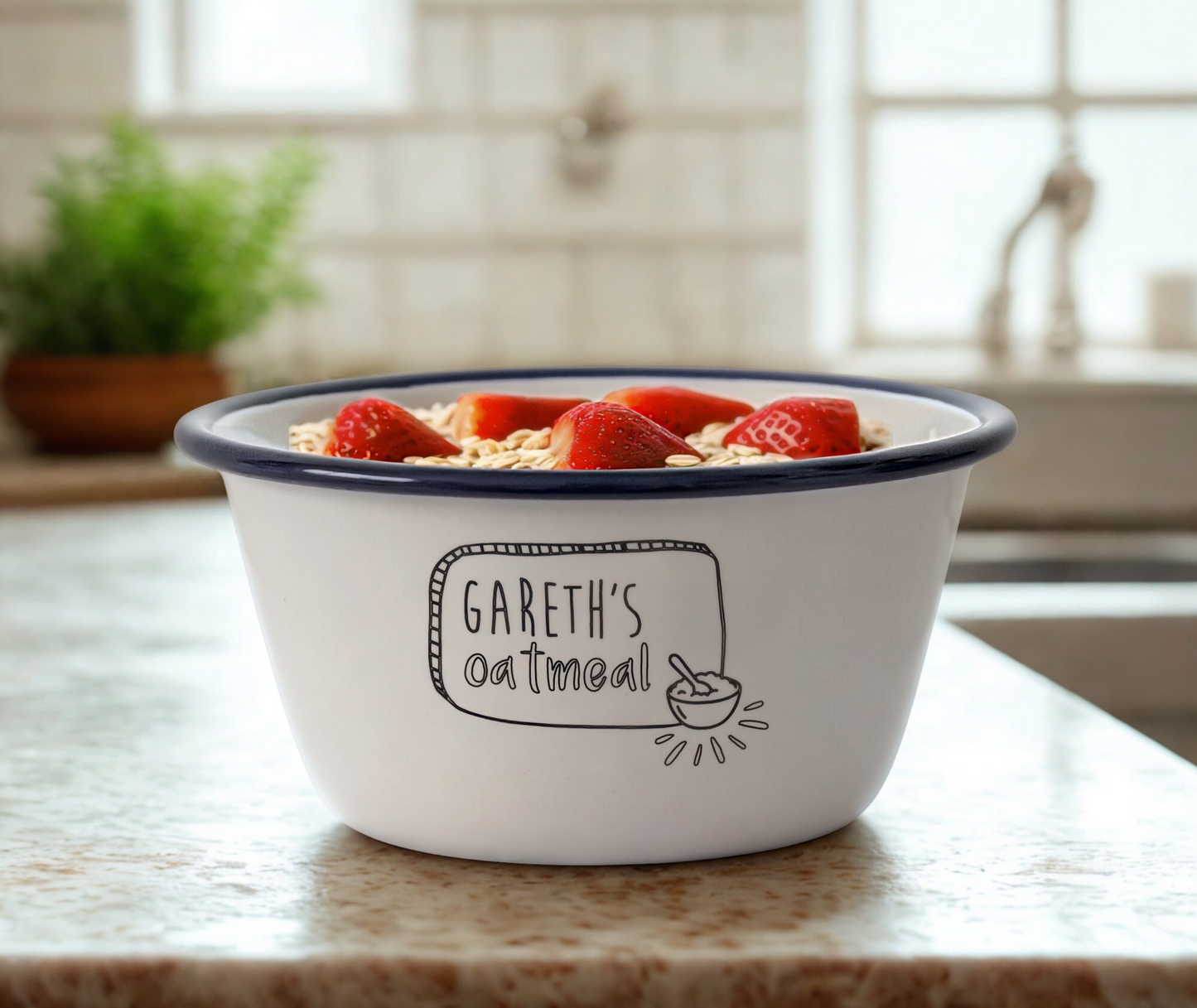Personalised Porridge Bowl - Engraved Enamel Breakfast Bowl - One Mama One Shed