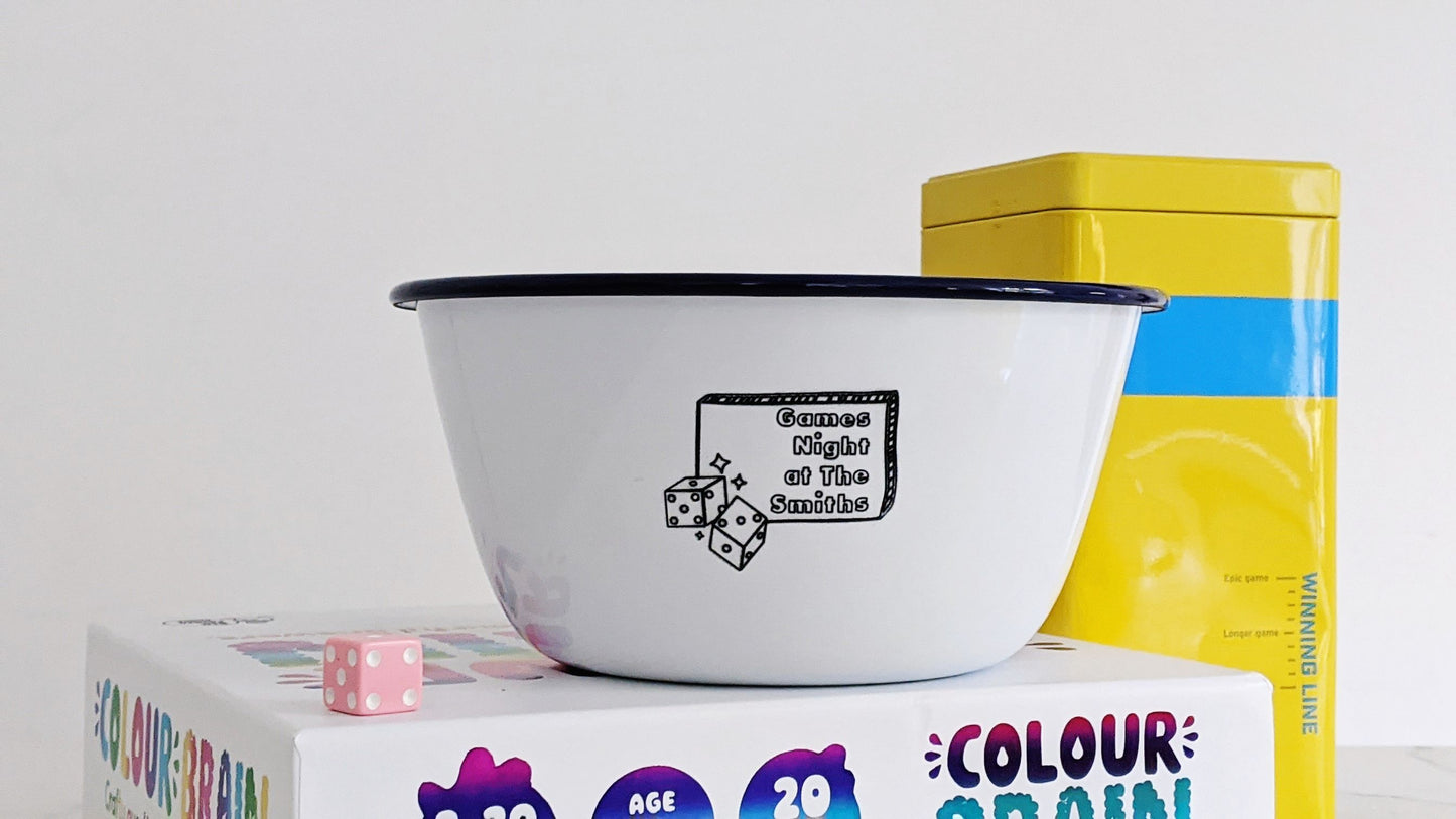 Games Night - Engraved Enamel Snack Bowl - One Mama One Shed