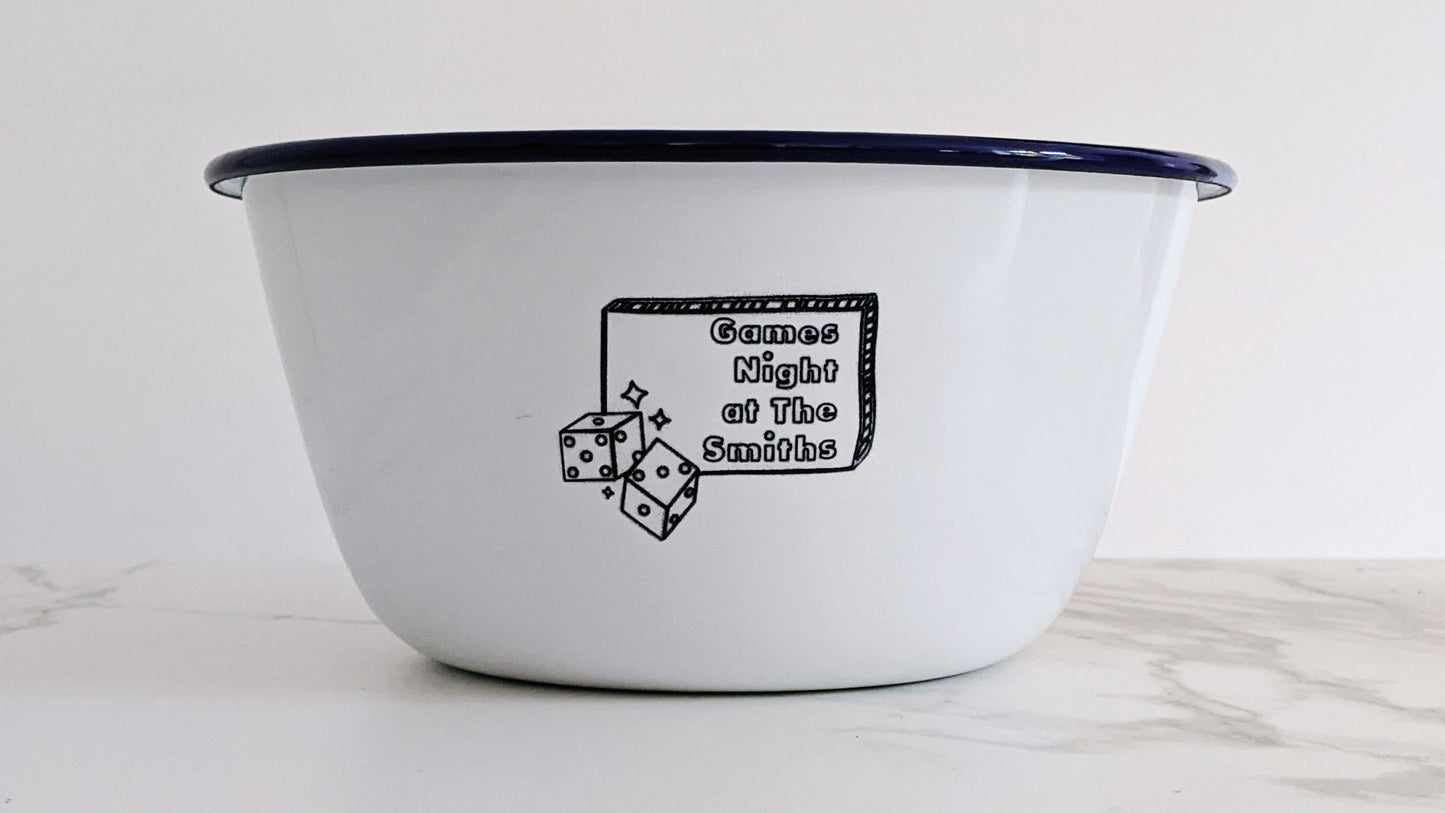 Games Night - Engraved Enamel Snack Bowl - One Mama One Shed