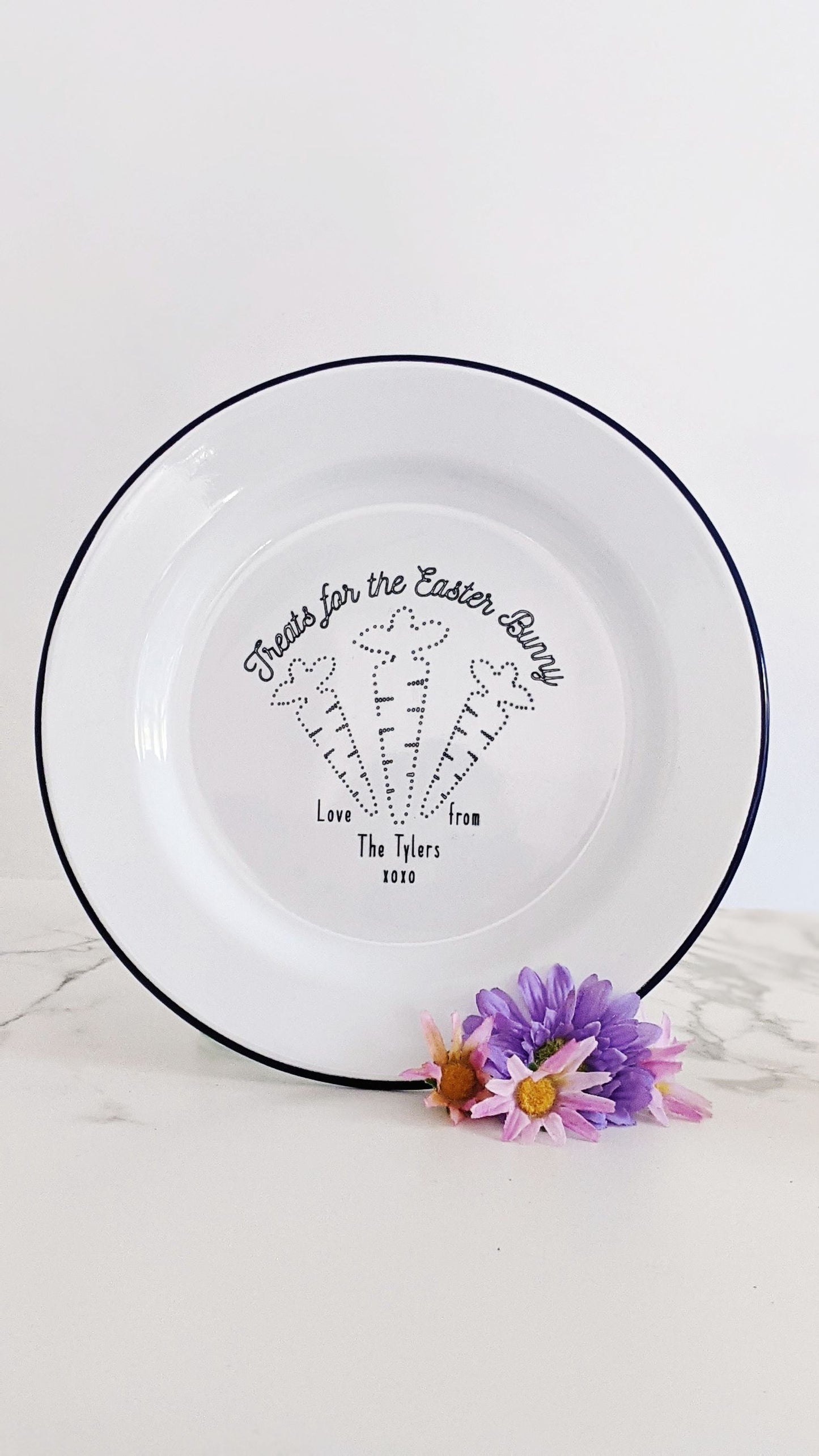 Easter Bunny Plate - Engraved Enamel Plate - One Mama One Shed