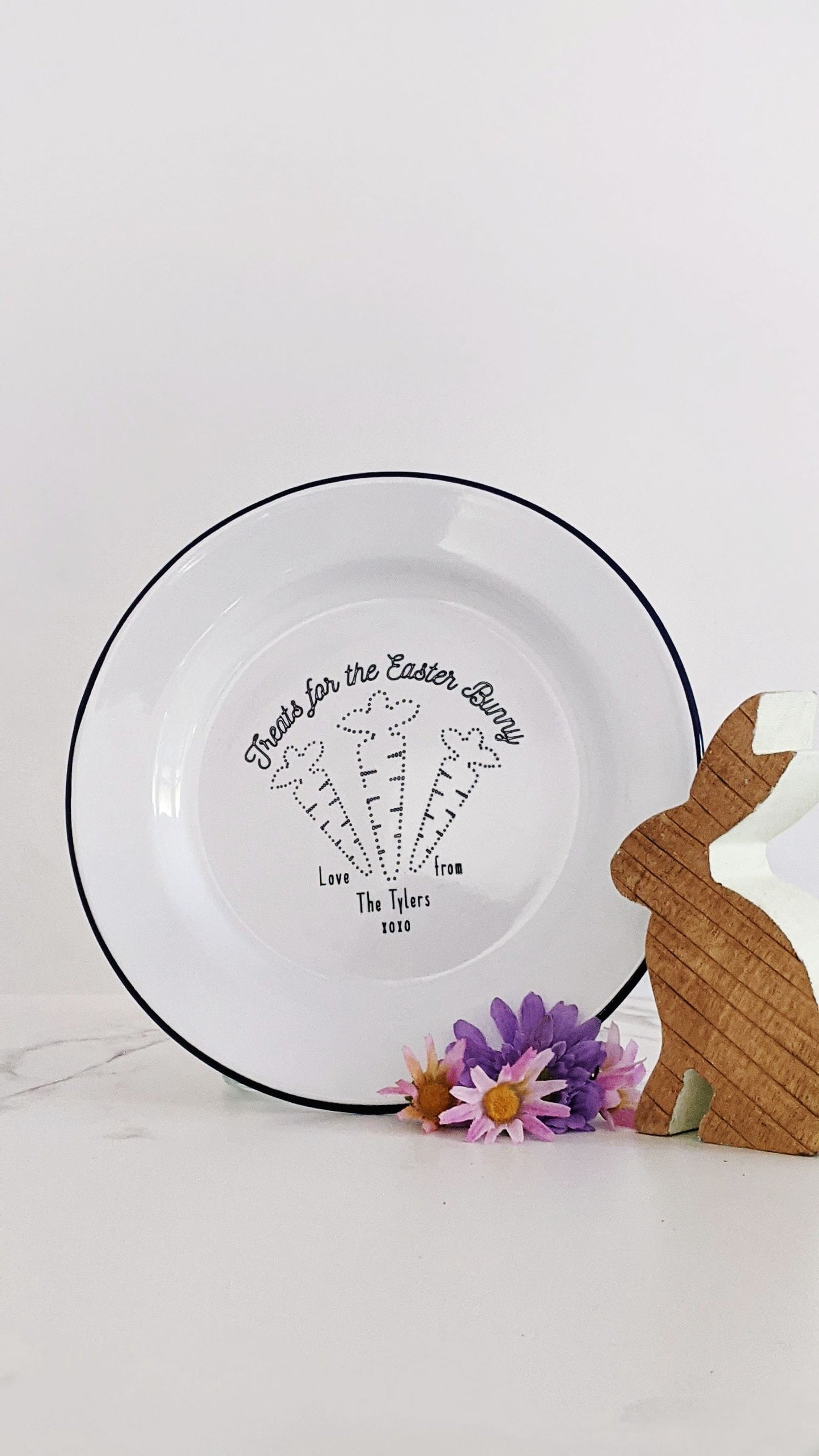 Easter Bunny Plate - Engraved Enamel Plate - One Mama One Shed