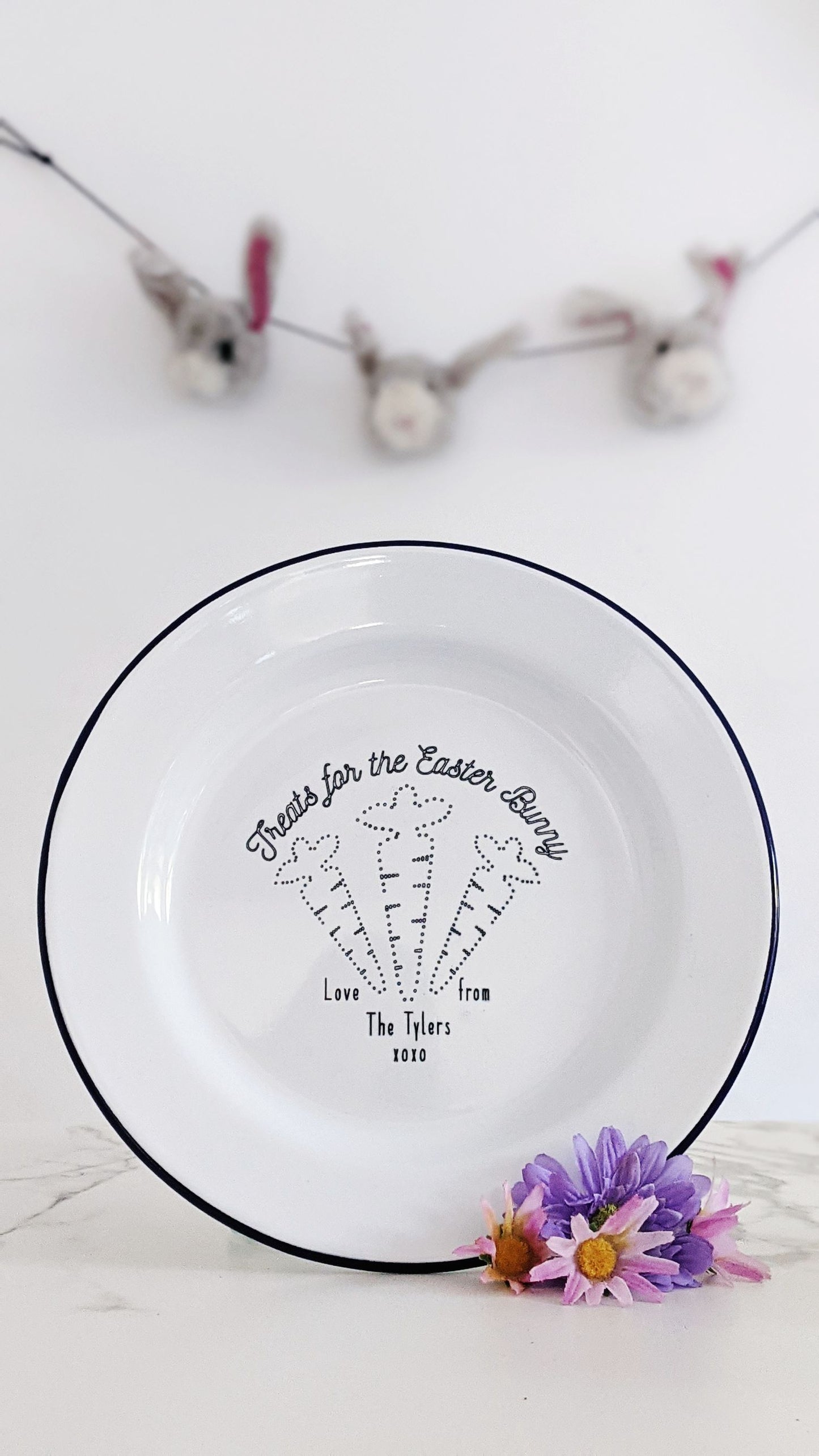 Easter Bunny Plate - Engraved Enamel Plate - One Mama One Shed