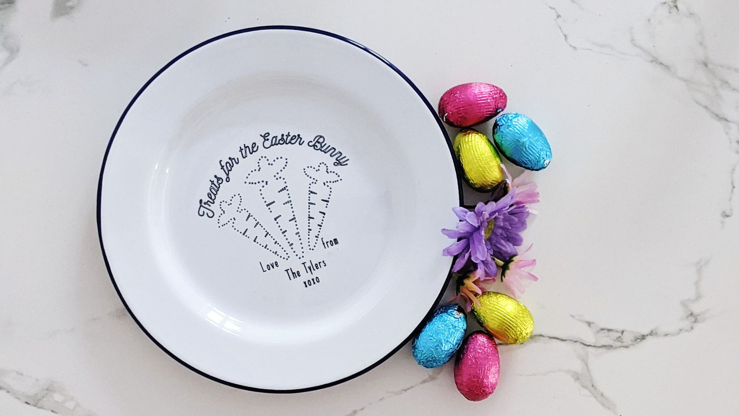 Easter Bunny Plate - Engraved Enamel Plate - One Mama One Shed