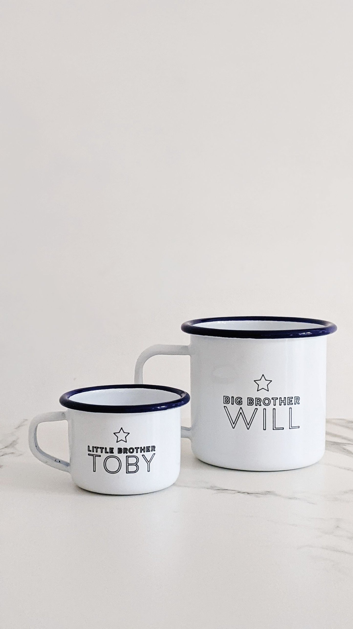 Personalised Brother and Sister - Engraved Enamel Mugs - One Mama One Shed