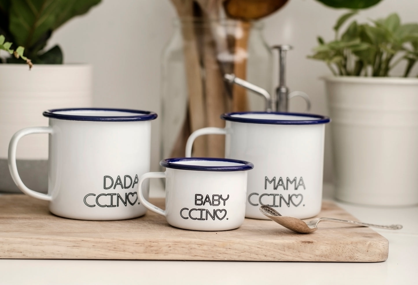The Ccino Family - Personalised Mummy Daddy Baby Enamel Mugs - One Mama One Shed