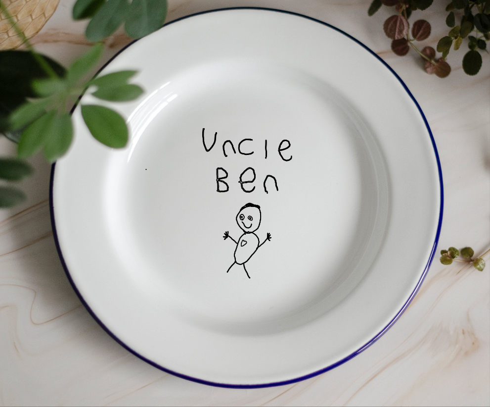 Your Child's Drawing or Writing - Engraved Enamel Plate - One Mama One Shed
