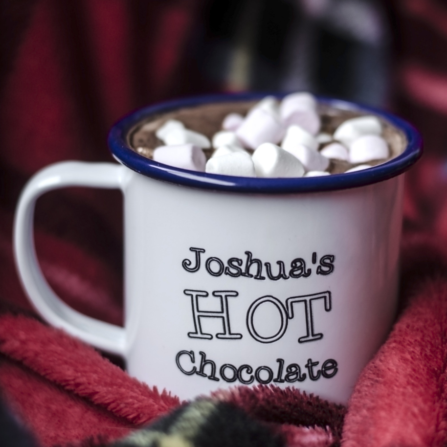 Hot Chocolate - Engraved Enamel Mug - One Mama One Shed