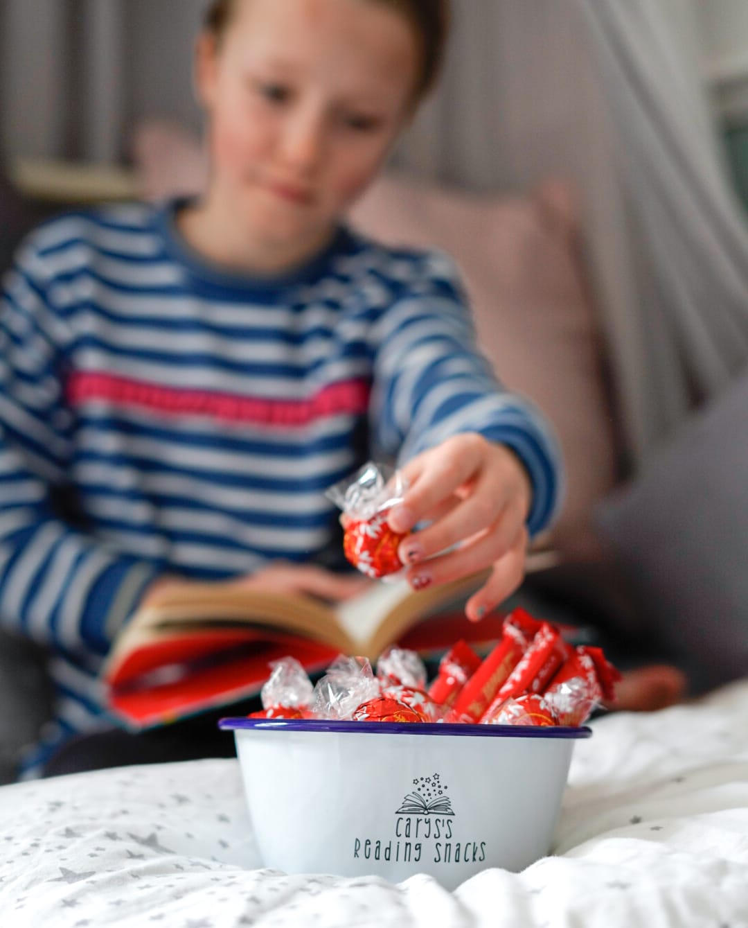 Personalised Reading Snacks - Engraved Enamel Snack Bowl - One Mama One Shed