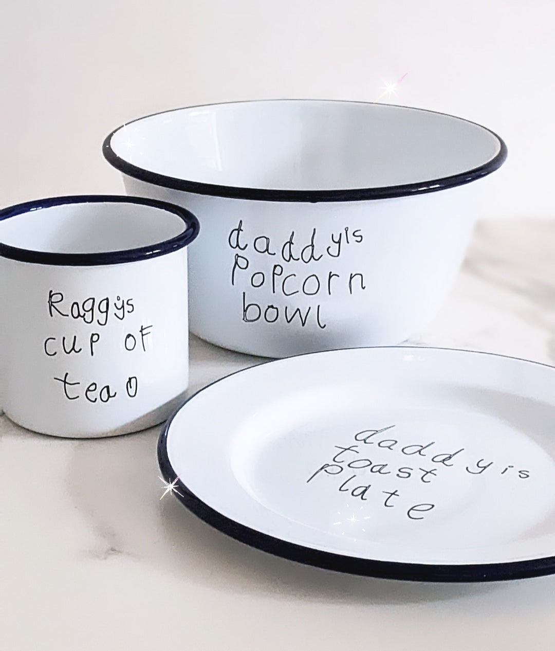 Your Child's Drawing or Writing - Engraved Enamel Plate - One Mama One Shed