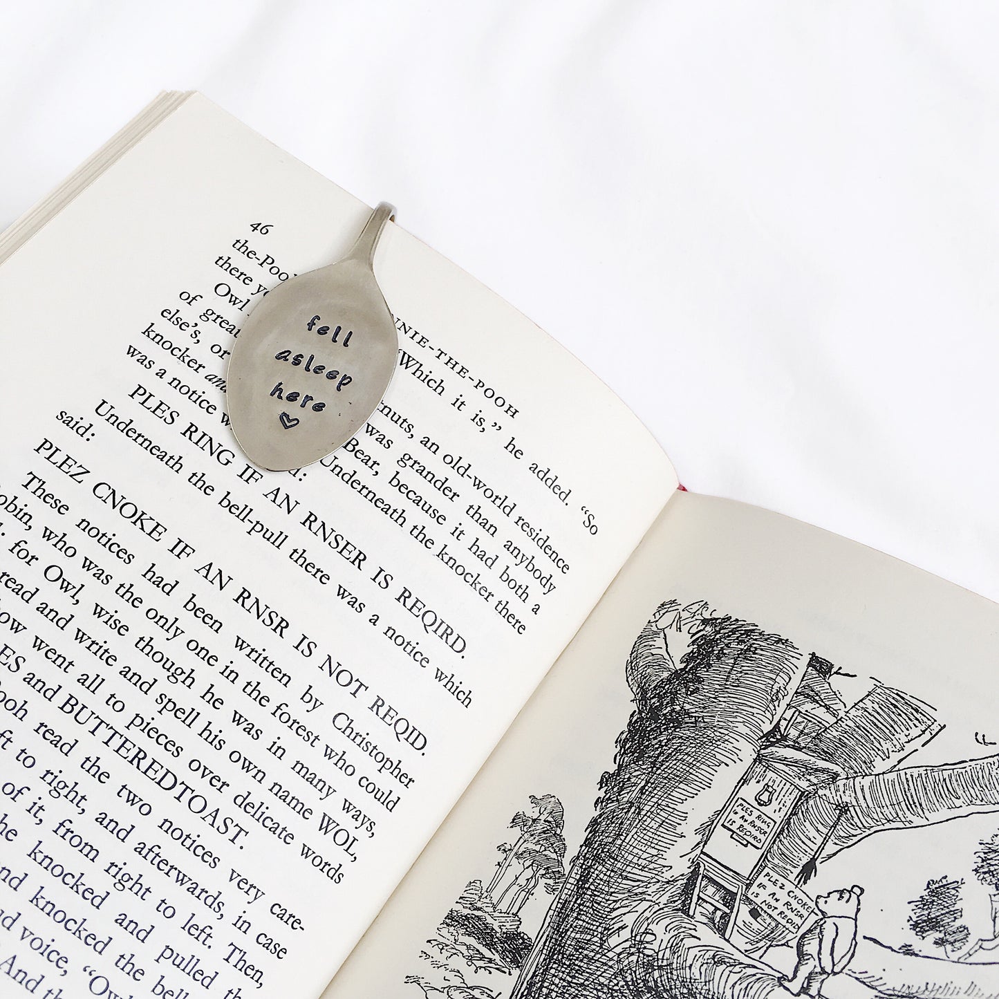 Fell Asleep Here - Vintage Hand Stamped Teaspoon Book Mark/Page Clip - One Mama One Shed