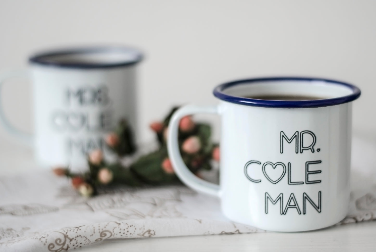 Mr and Mrs - Engraved Enamel Mugs - One Mama One Shed