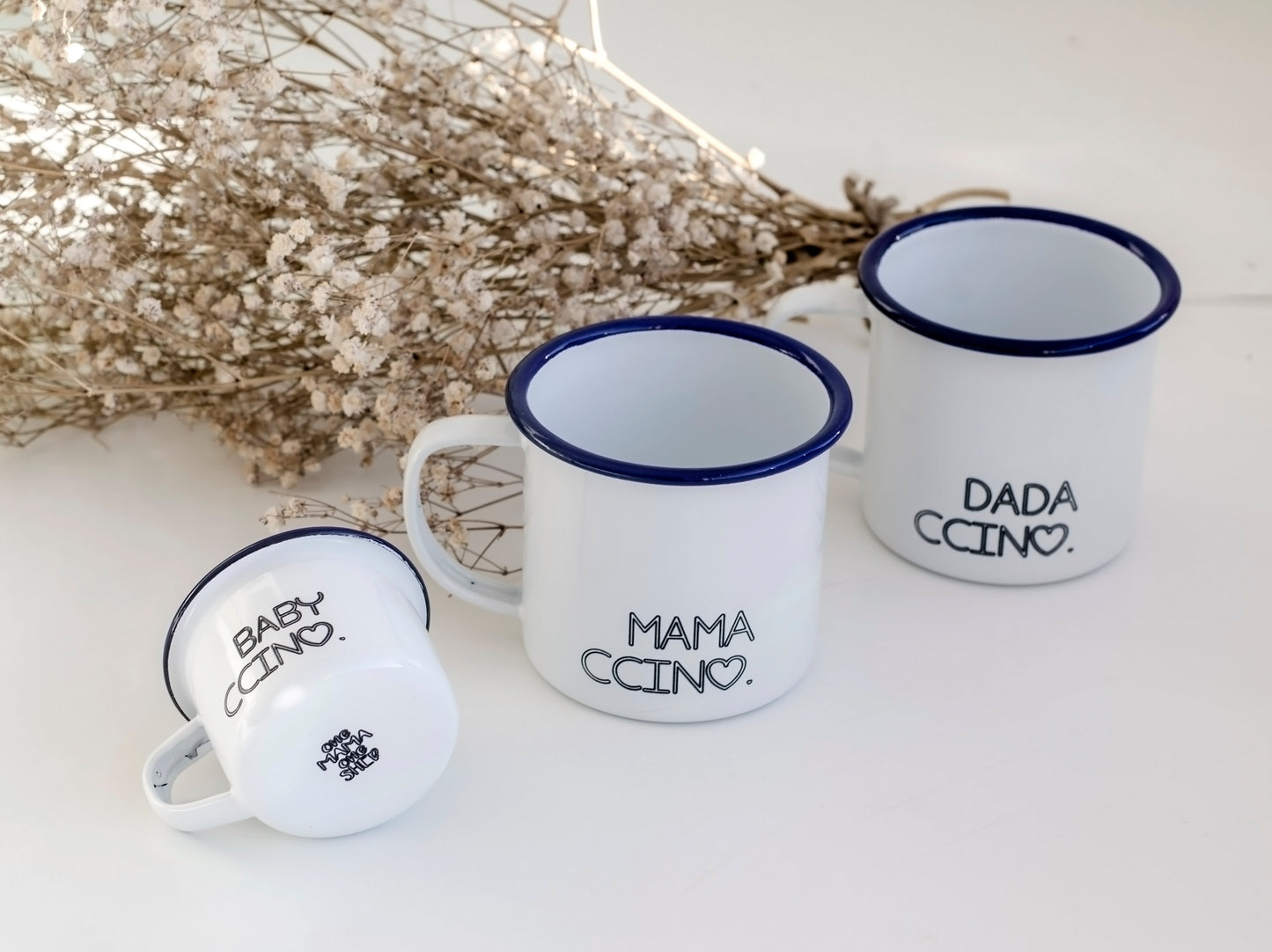 The Ccino Family - Personalised Mummy Daddy Baby Enamel Mugs - One Mama One Shed