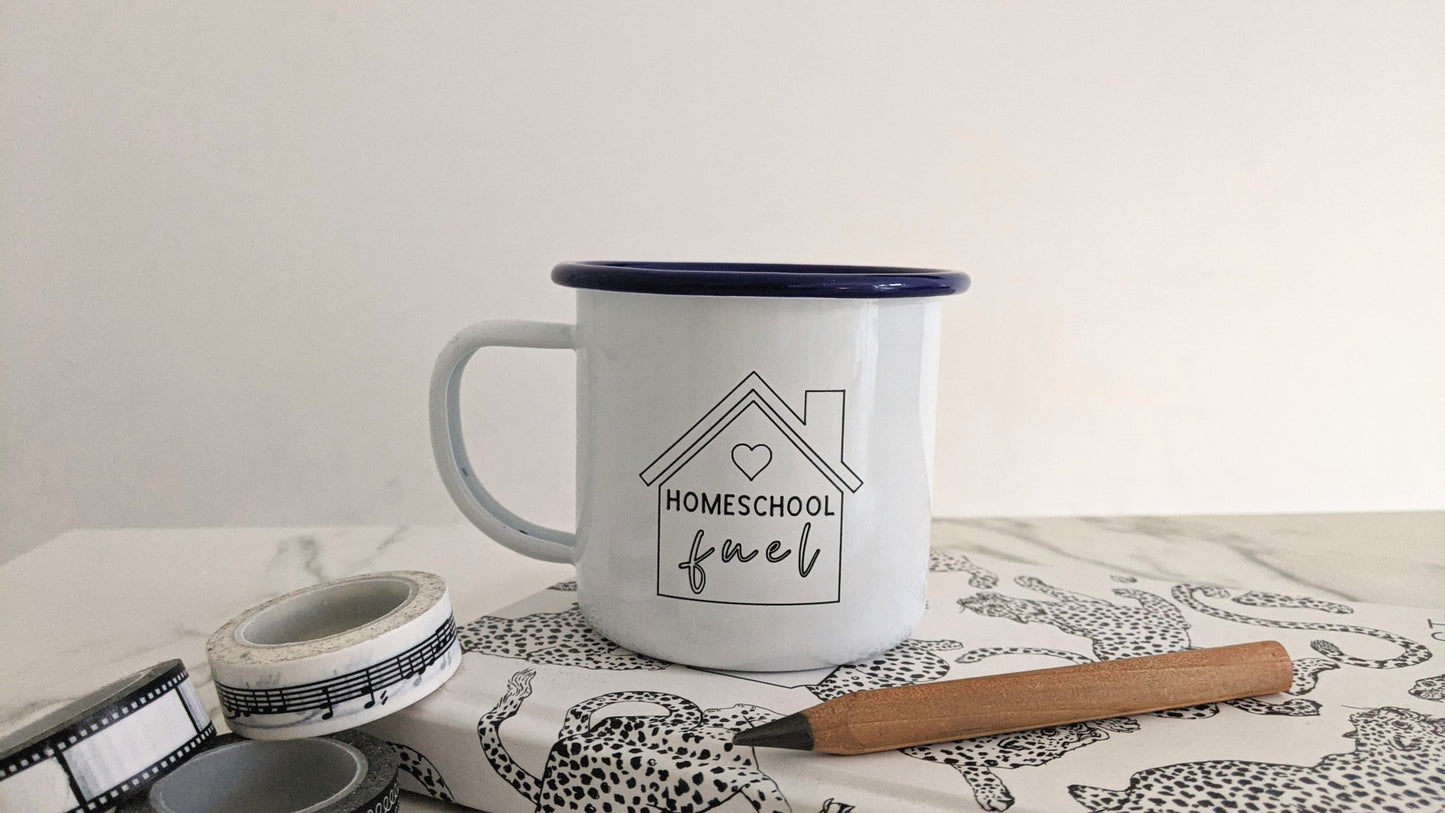 Homeschool Fuel - Engraved Enamel Mug - One Mama One Shed