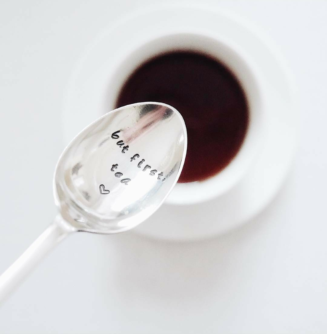 But First Tea - Hand Stamped Vintage Tea Spoon - One Mama One Shed