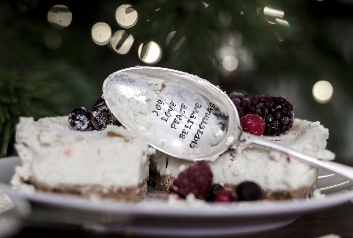 Christmas Tree - Joy Love Peace Believe Christmas - Hand Stamped Vintage Serving Spoon - One Mama One Shed