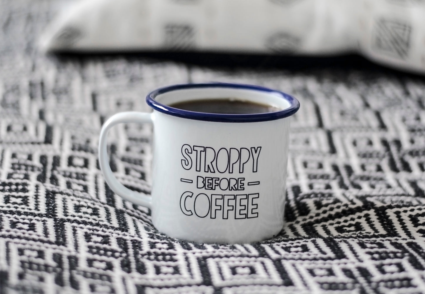 Stroppy Before Coffee - Engraved Enamel Mug - One Mama One Shed