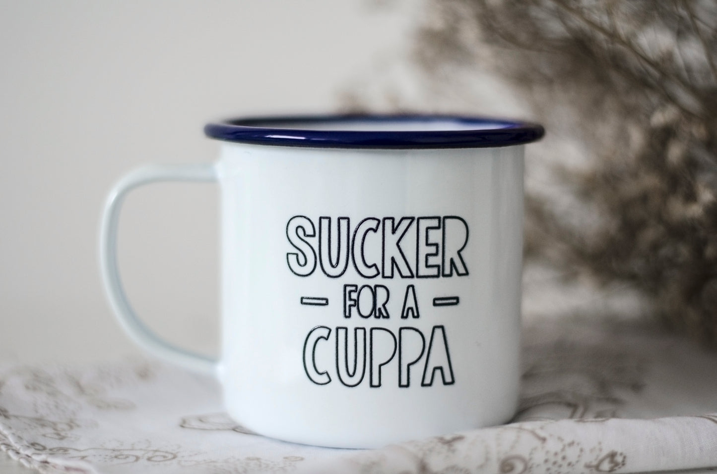 Sucker For A Cuppa - Engraved Enamel Mug - One Mama One Shed