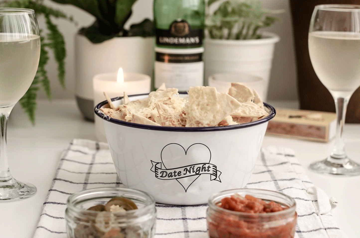 Date Night - Engraved Enamel Snack Bowl - One Mama One Shed
