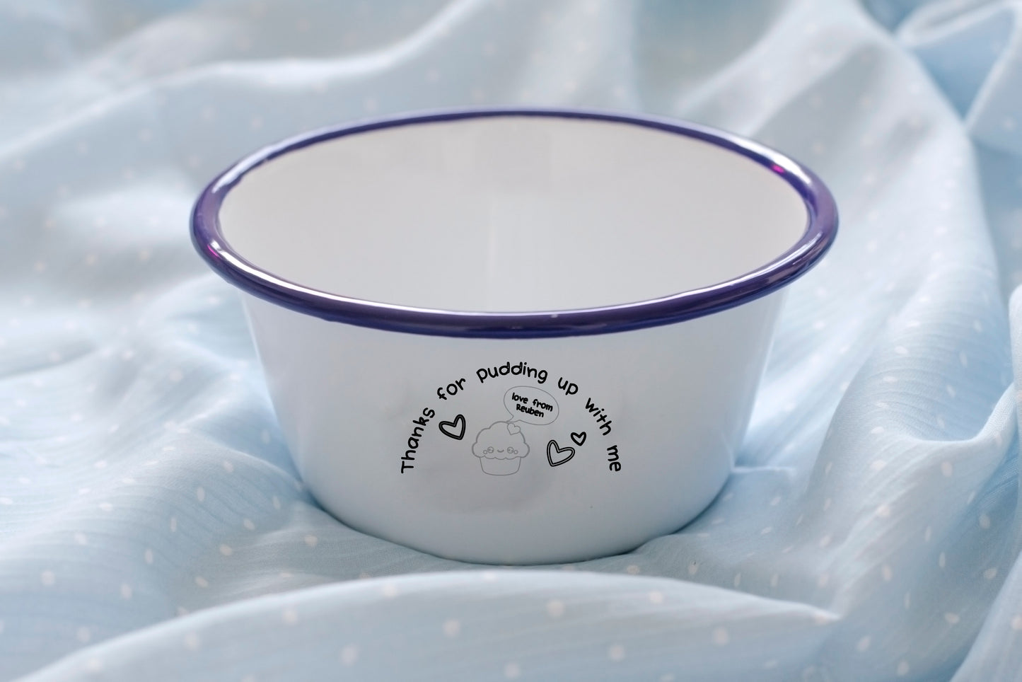 Thanks For Pudding Up With Me- Engraved Enamel Dessert Bowl - One Mama One Shed