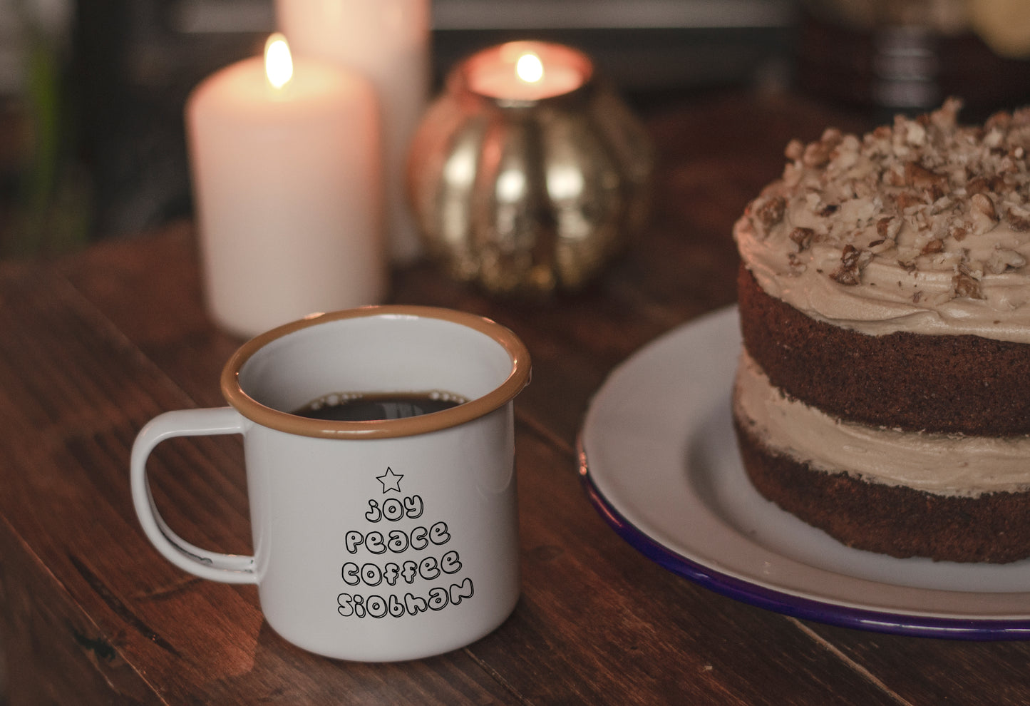 Joy Peace Christmas - Engraved Enamel Mug - One Mama One Shed