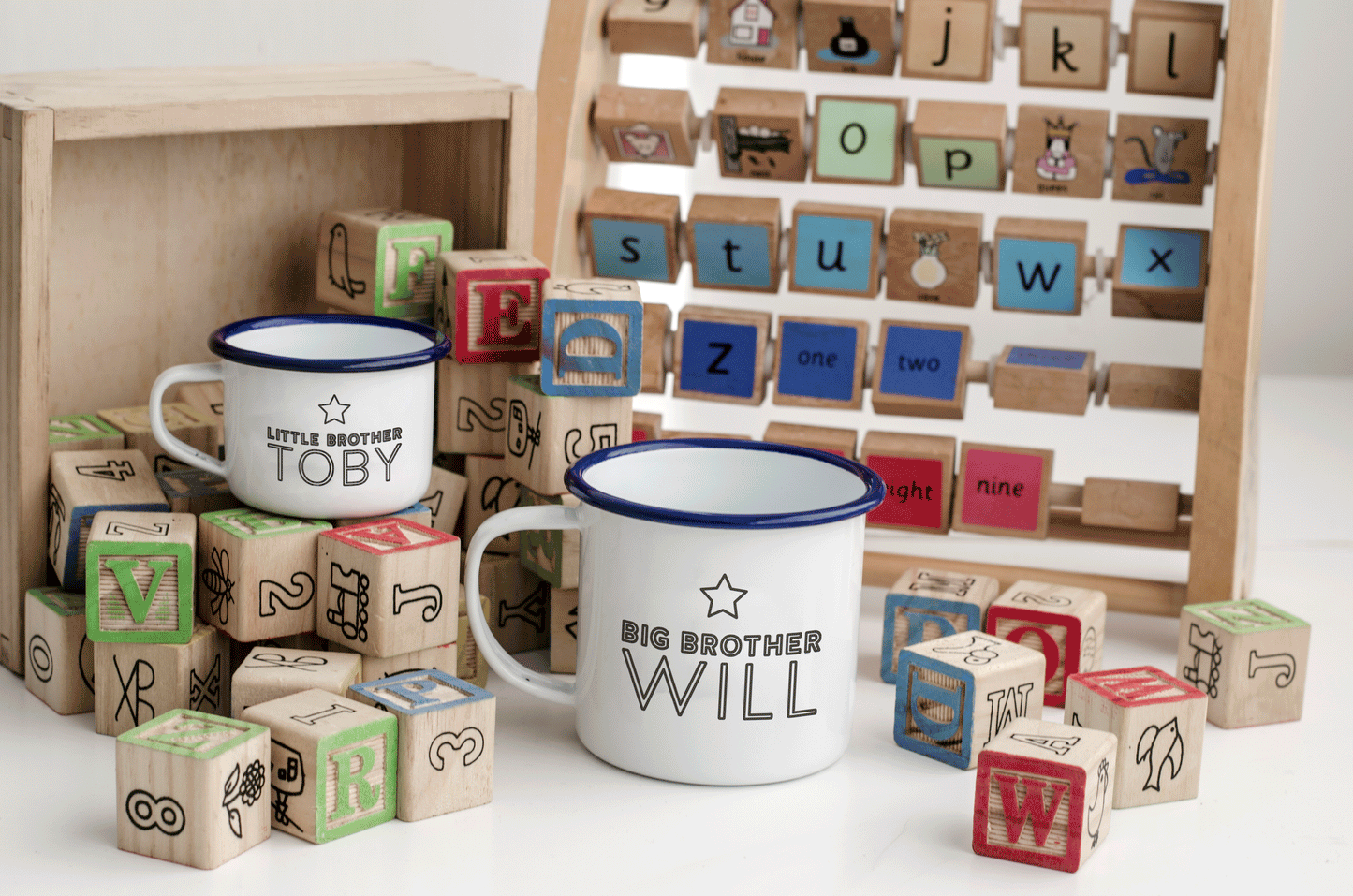 Personalised Brother and Sister - Engraved Enamel Mugs - One Mama One Shed