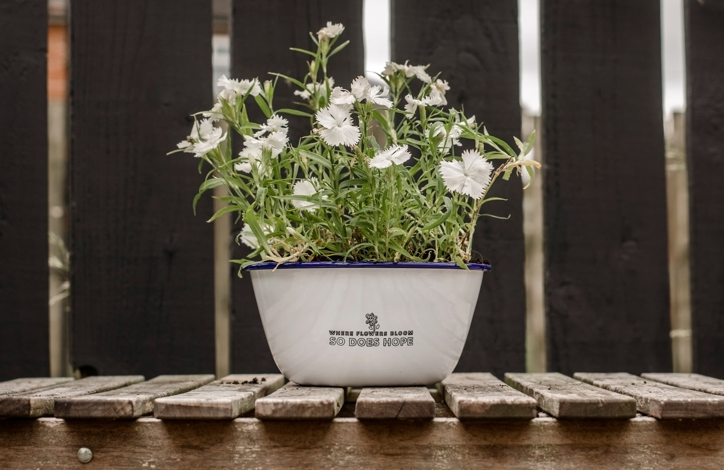 Where Flowers Bloom So Does Hope - Engraved Enamel Planter - One Mama One Shed
